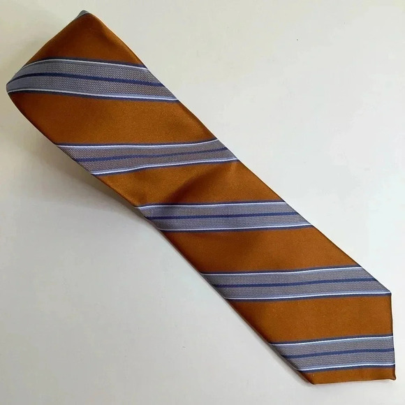 SAKS FIFTH AVENUE Orange Woven Silk Stripe Tie - Picture 10 of 11